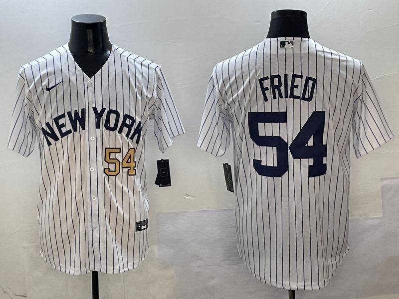 Men New York Yankees #54 Fried White Stripe Game Nike 2025 MLB Jersey style 10